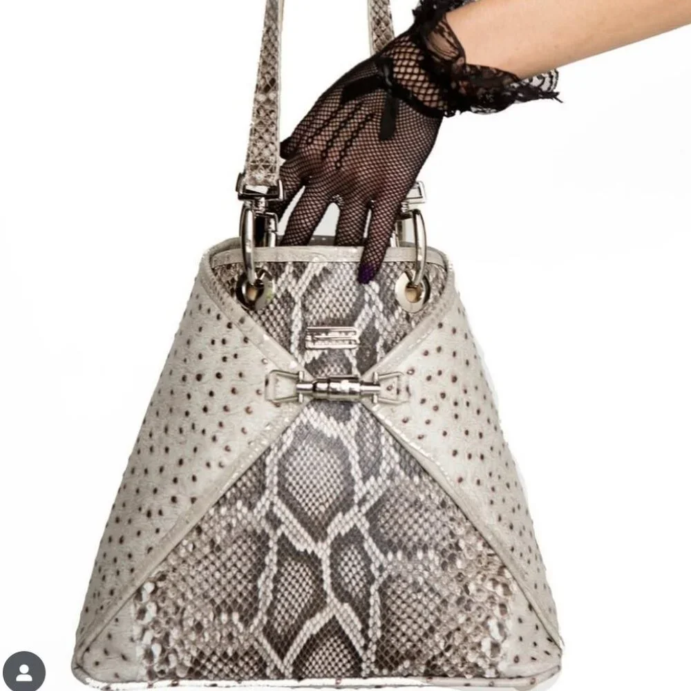 BSWANKY Sophie Python Convertible Backpack/Purse Gray w/silver accents_Like New - Picture 1 of 13
